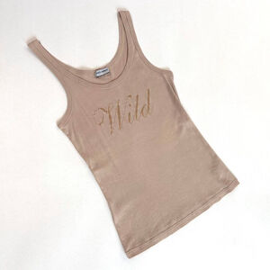 y2k D&G tan brown tank top with script 'Wild' graphic print